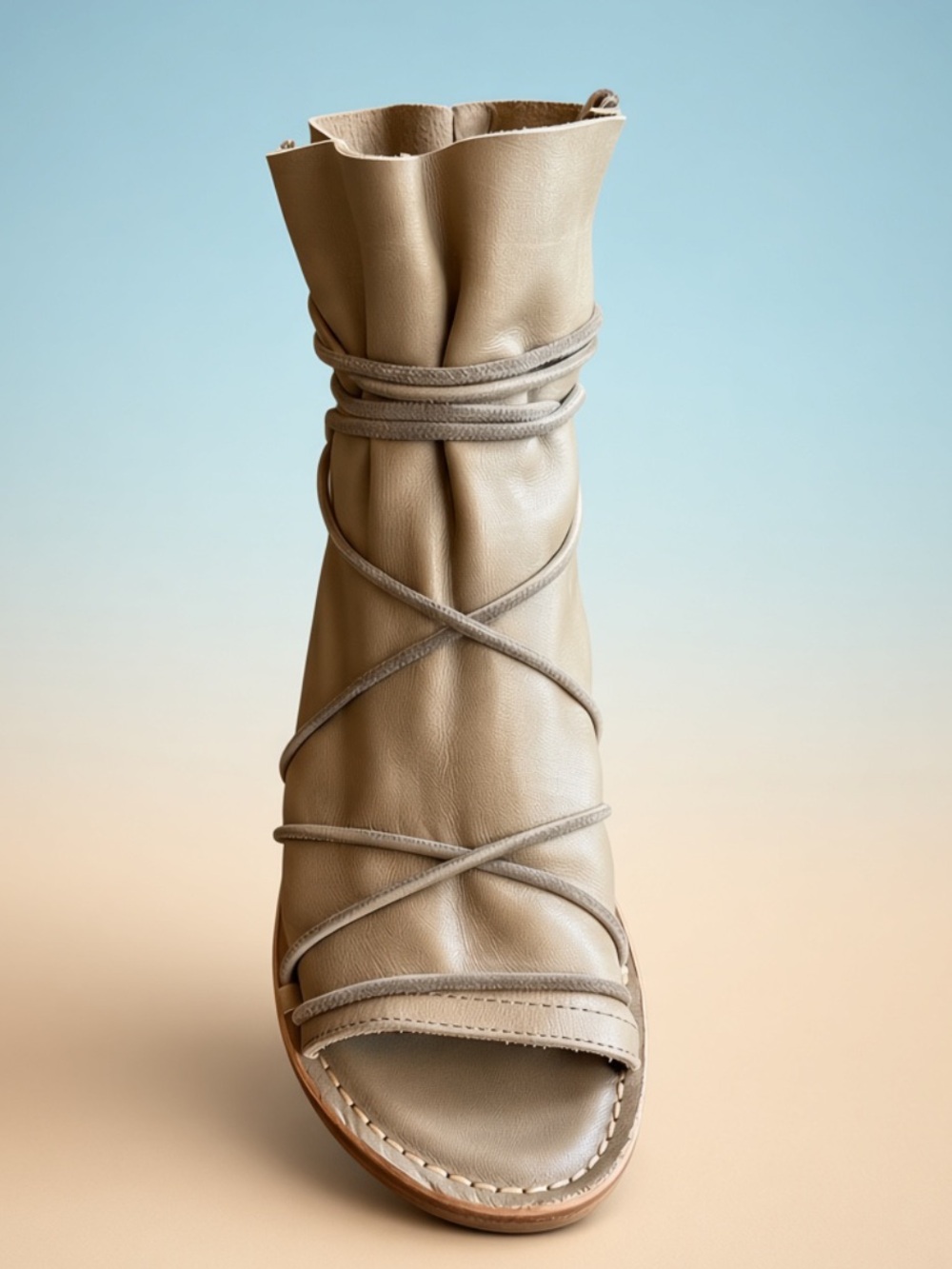 Women’s Taupe Lace-Up Open-Toe Sandal